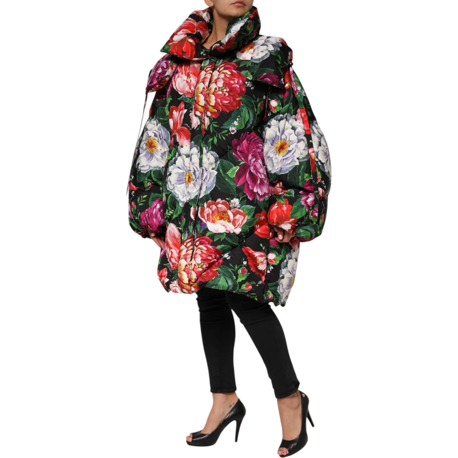 Multicolor Floral Hooded Puffer Coat Jacket