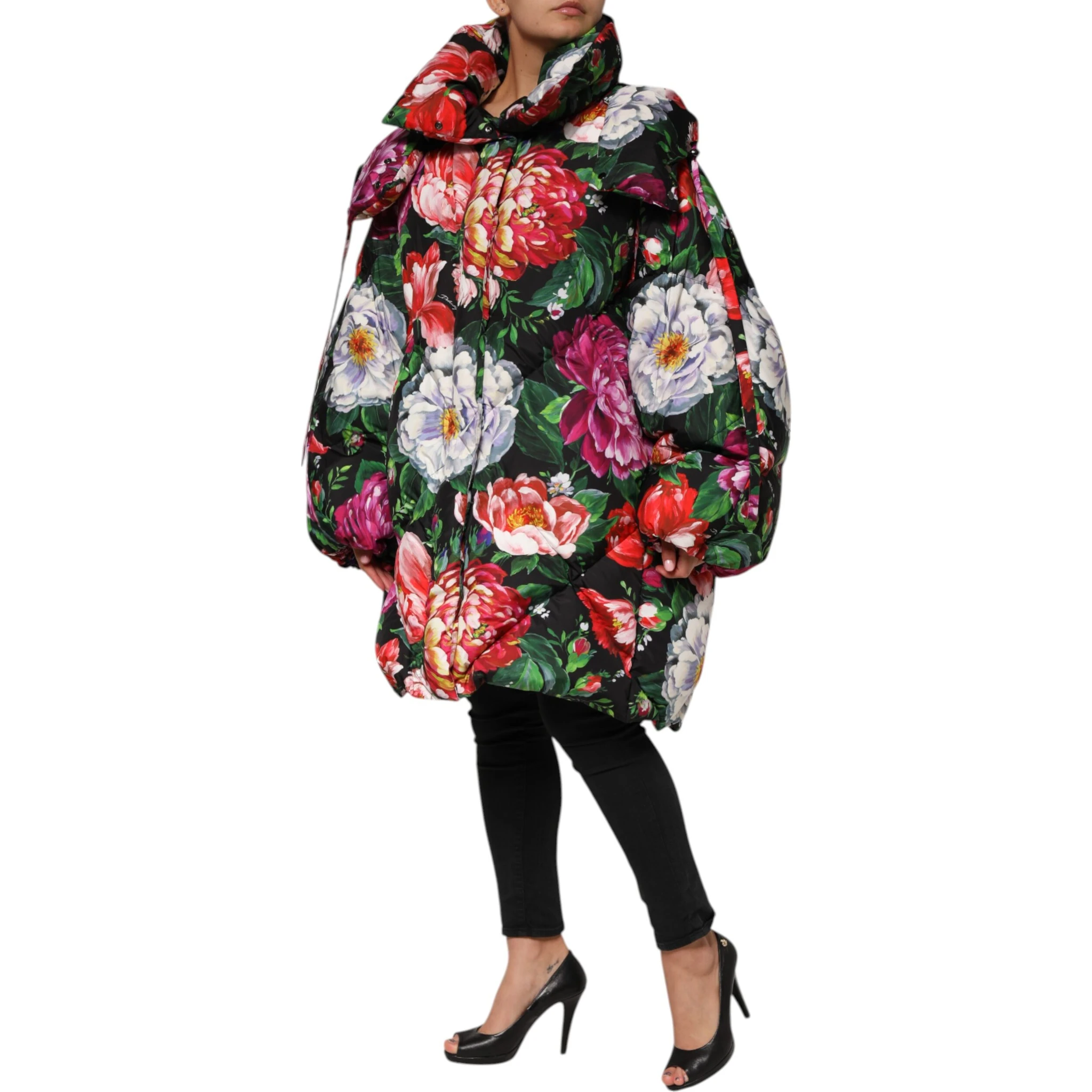 Multicolor Floral Hooded Puffer Coat Jacket