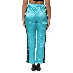 Blue Silk Garterized Straight Women Pajama Pants