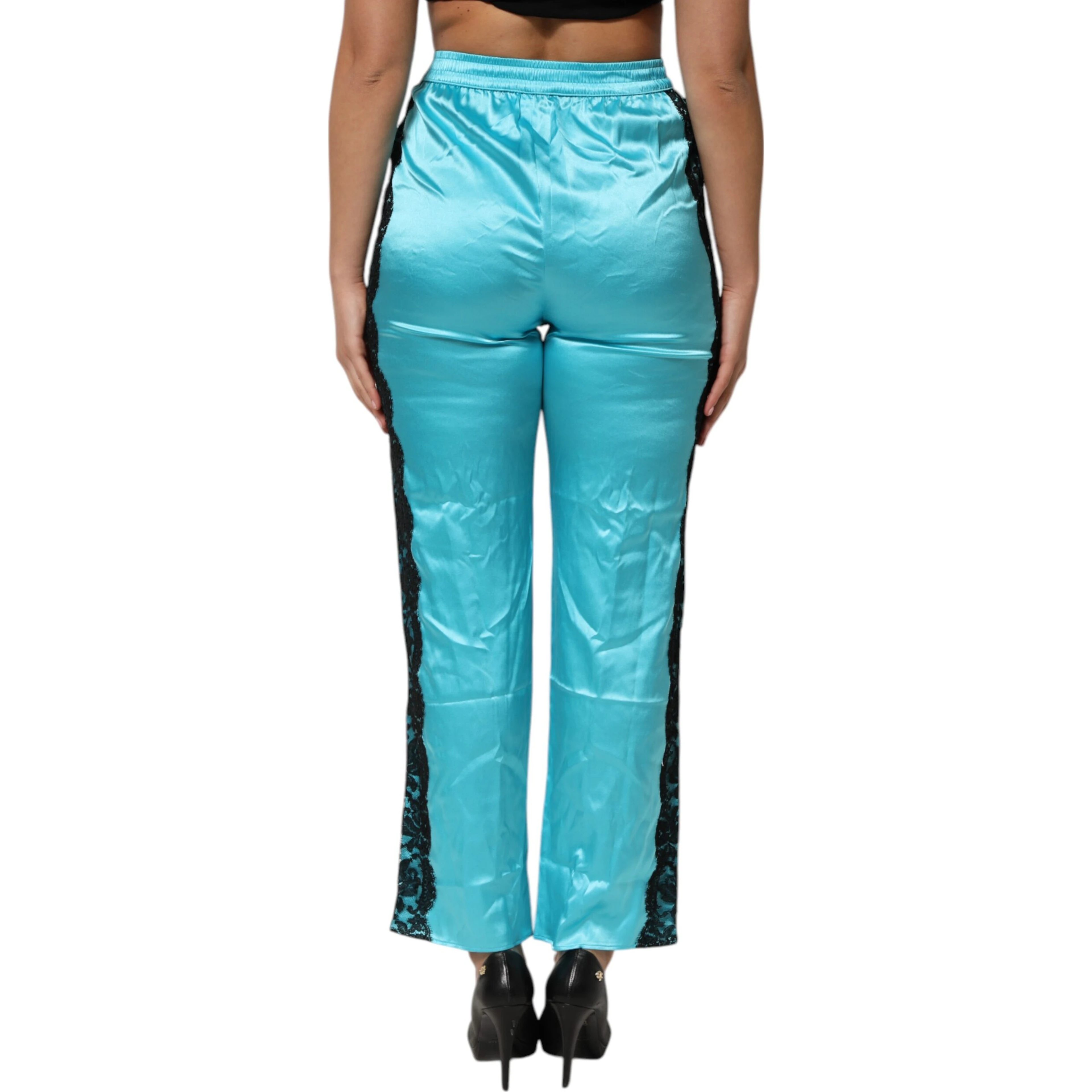 Blue Silk Garterized Straight Women Pajama Pants