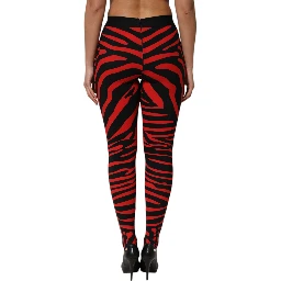 Black Red Nylon Logo Waisted Leggings Pants