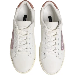 White Pink Leather Low Top Sneakers Shoes