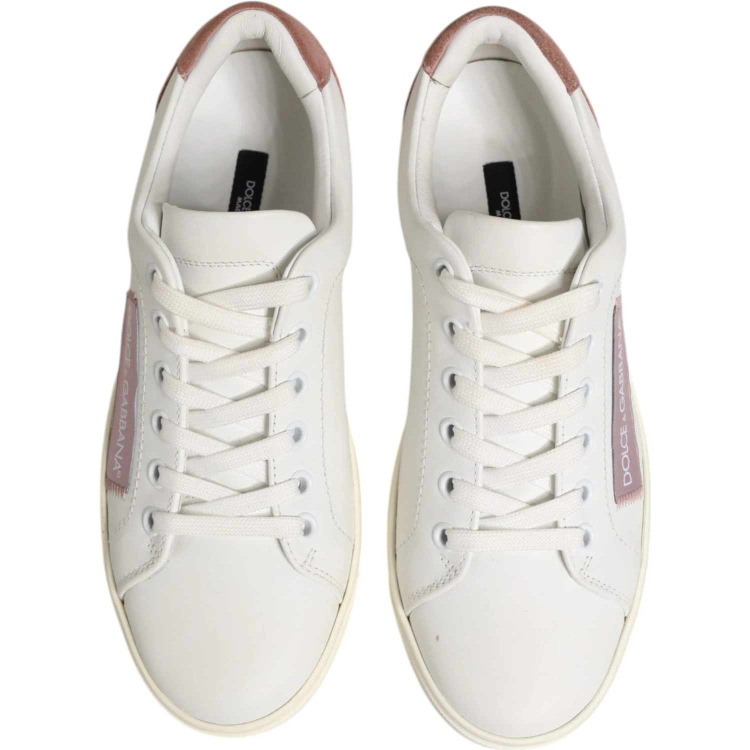 White Pink Leather Low Top Sneakers Shoes