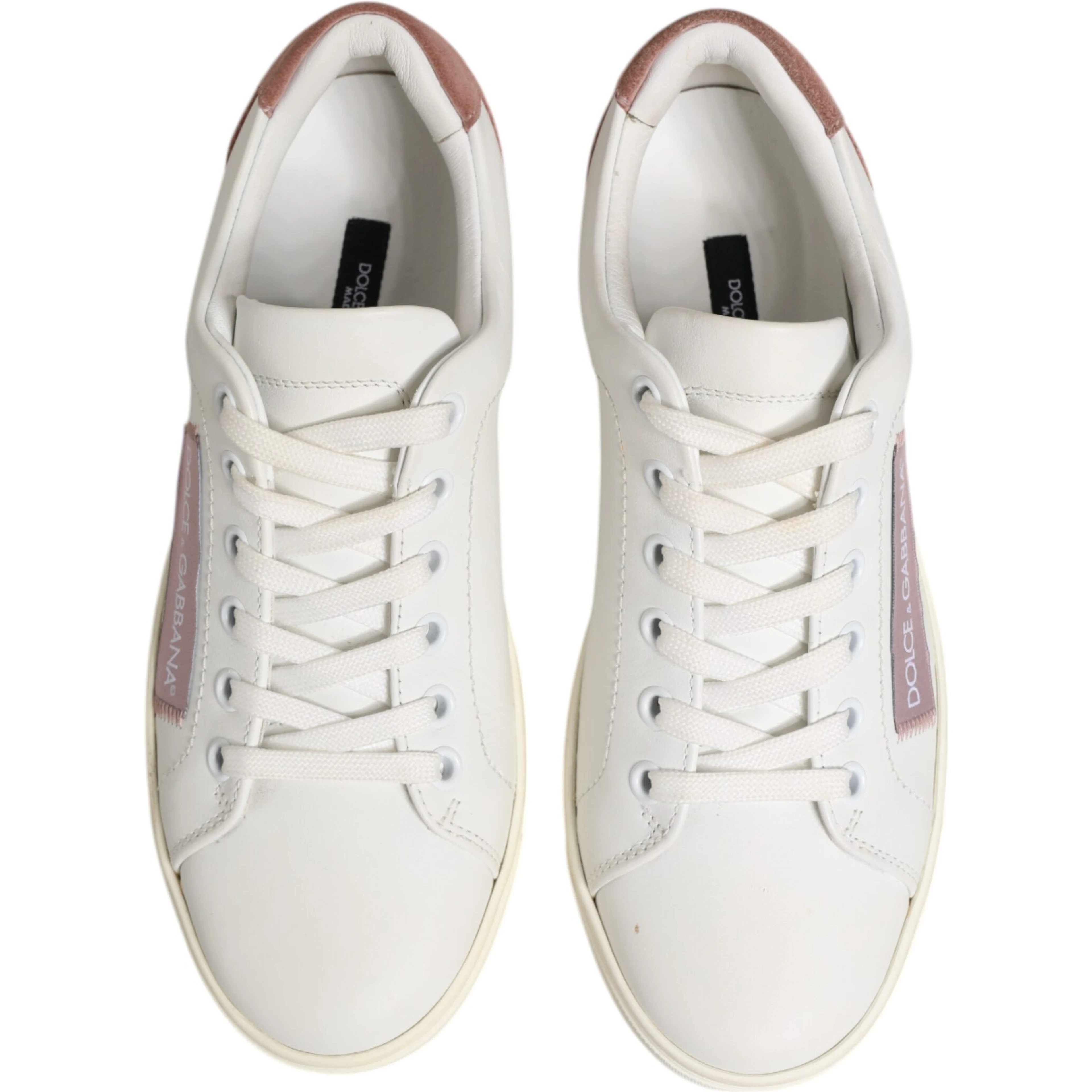 White Pink Leather Low Top Sneakers Shoes