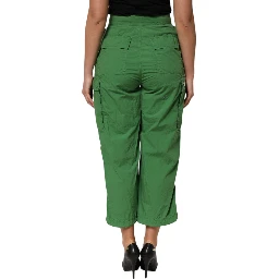 Green Cotton High Waist Cargo Trouser Pants