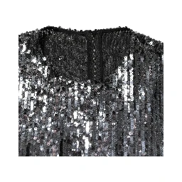 Black Sequined Long Sleeves Midi A-line  Dress