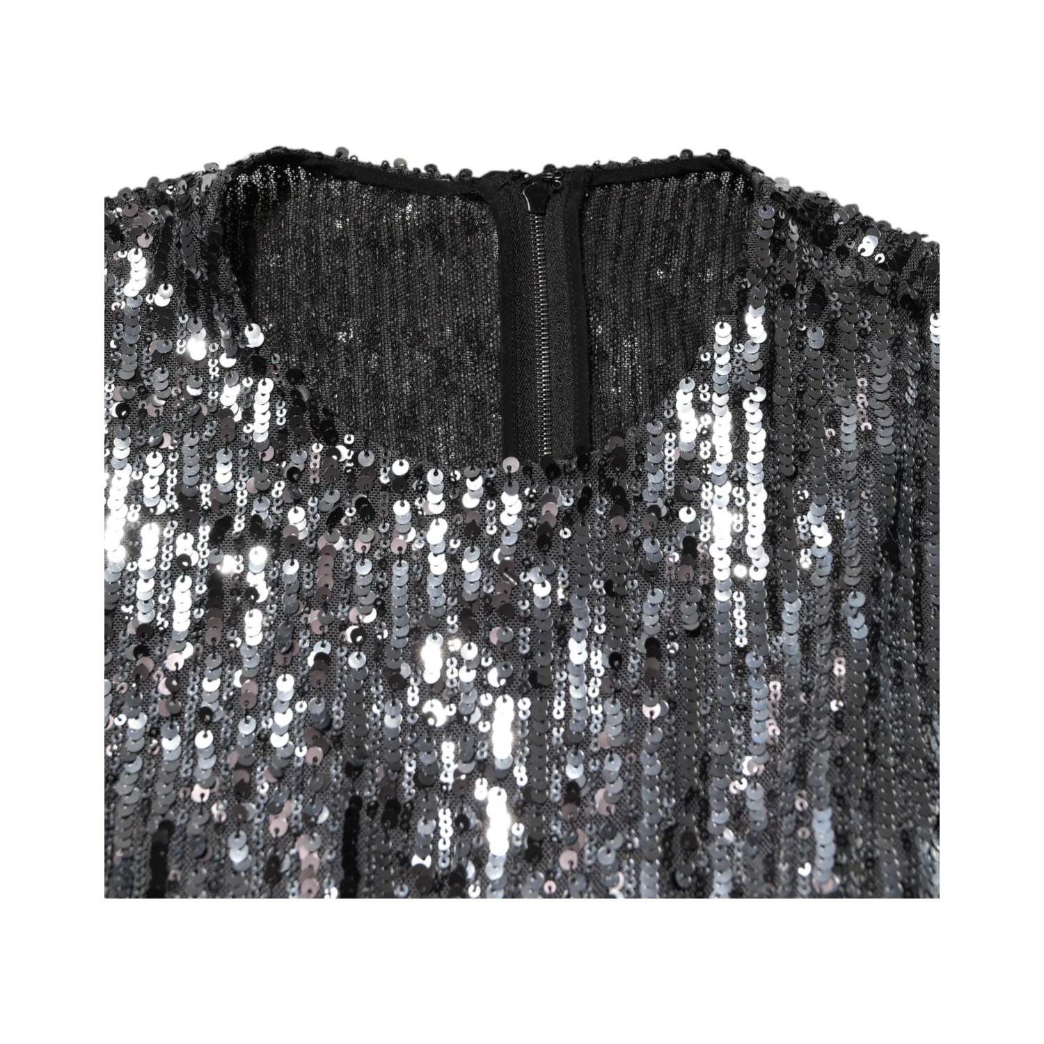 Black Sequined Long Sleeves Midi A-line Dress