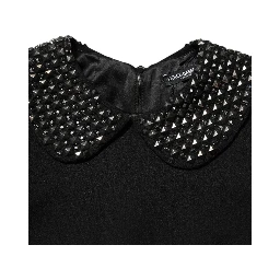 Black Crystal Embellished Collared Mini Dress