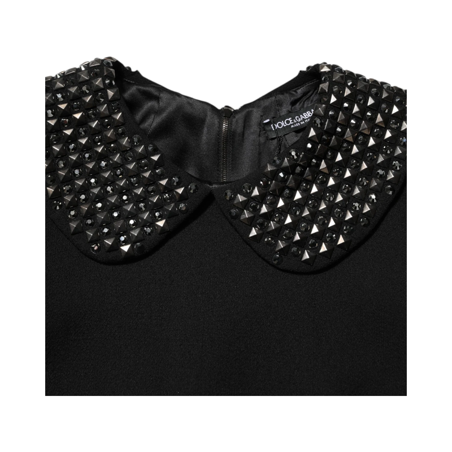 Black Crystal Embellished Collared Mini Dress