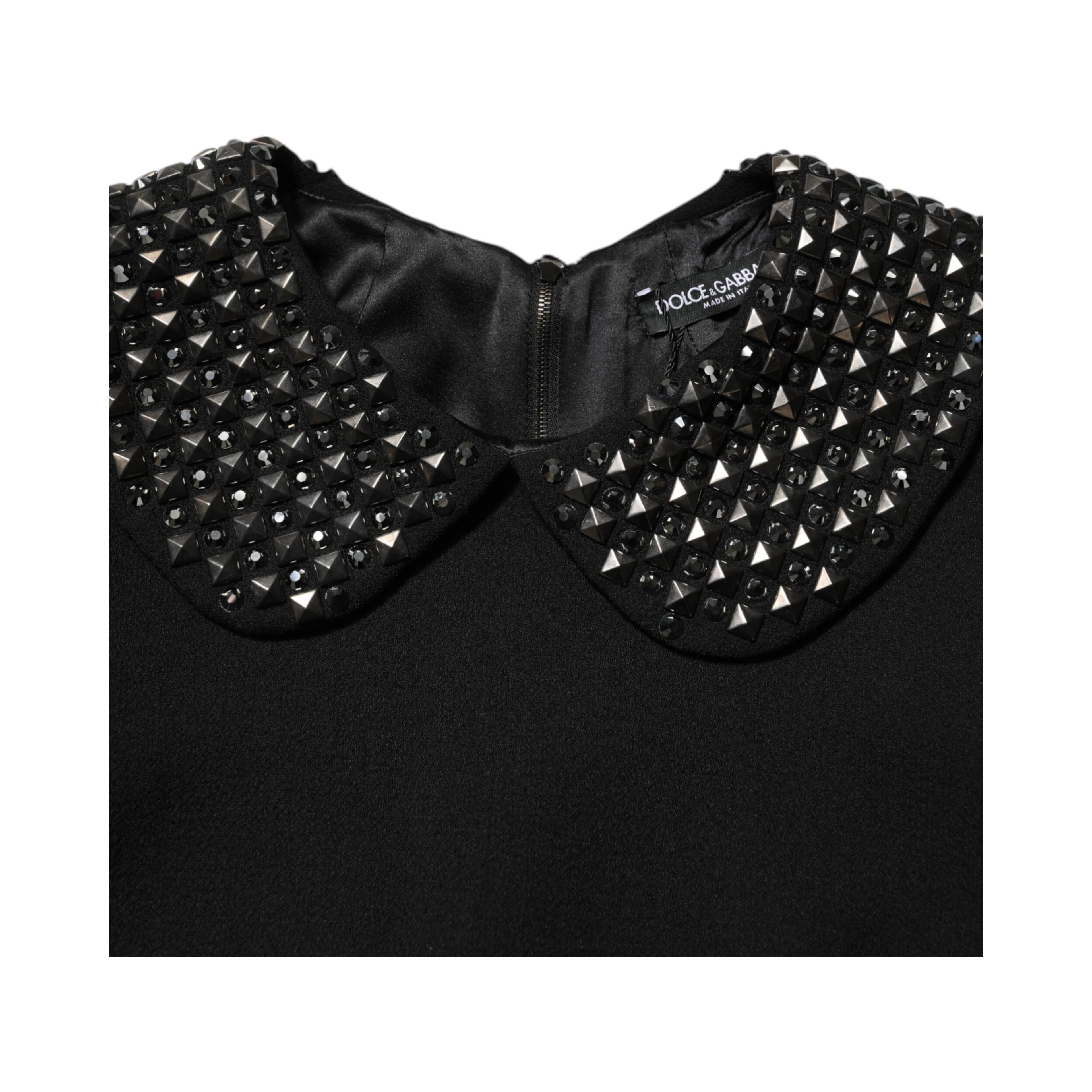 Black Crystal Embellished Collared Mini Dress