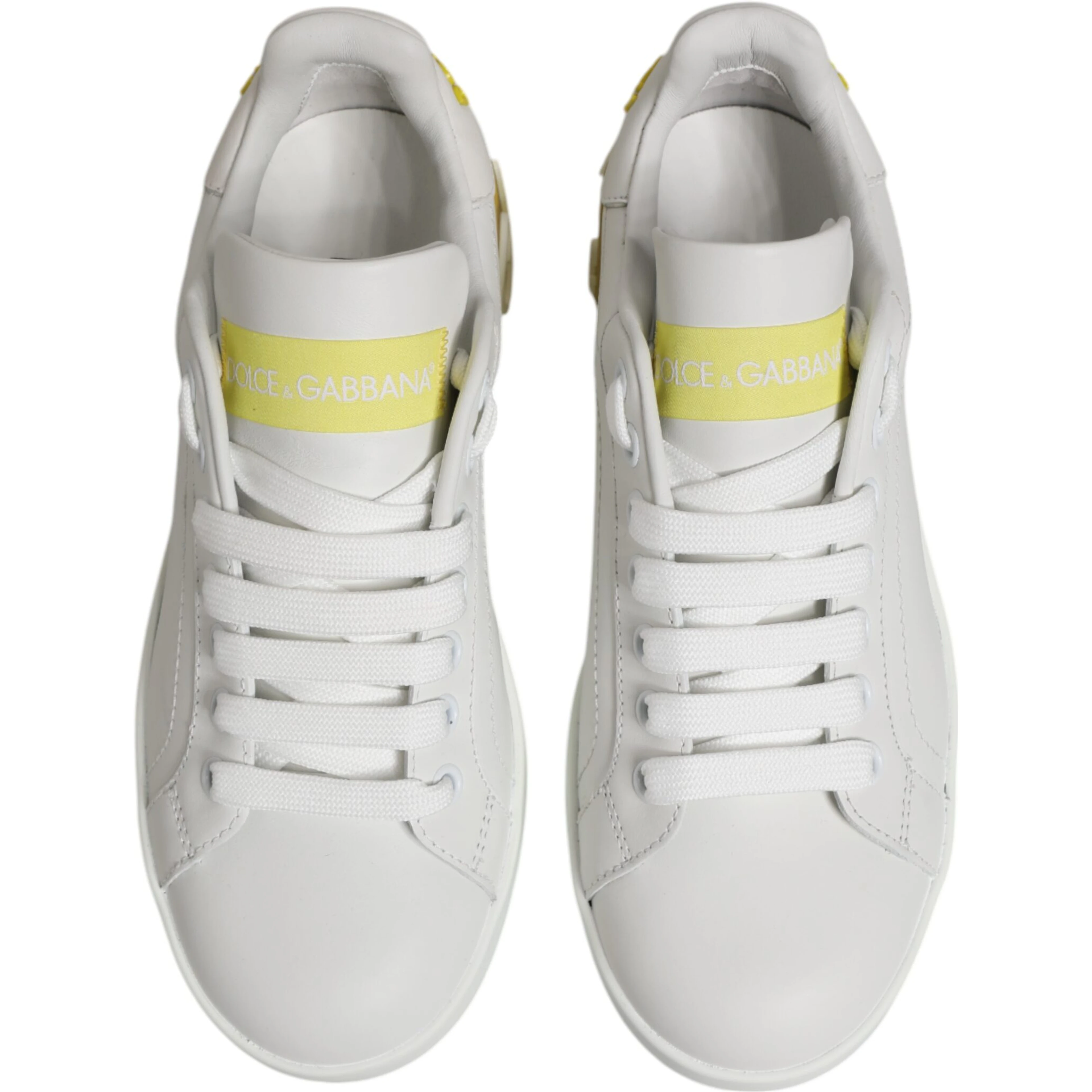 White Yellow Leather Low Top Sneakers Shoes