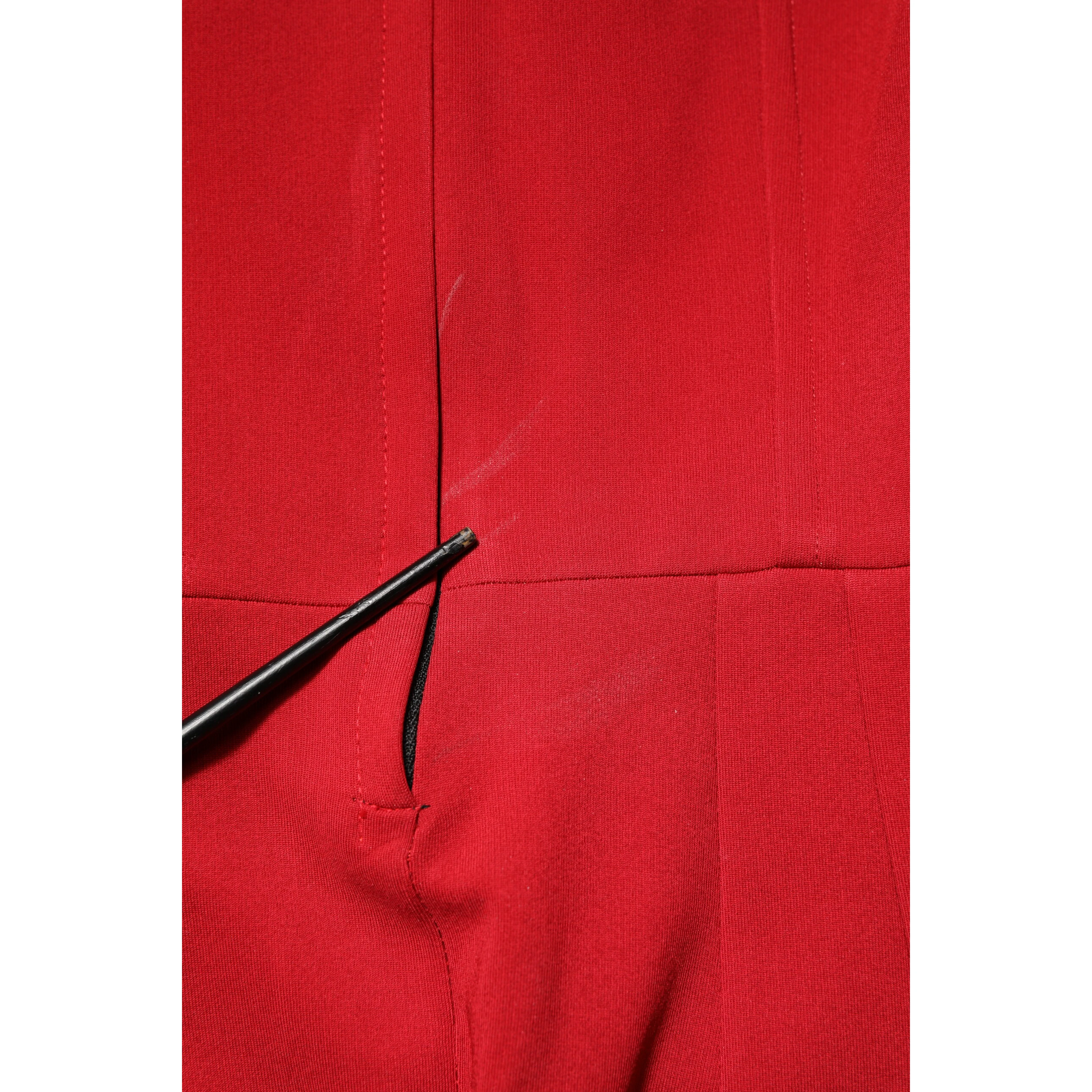 Red Viscose Stretch Slit Sheath Midi Dress