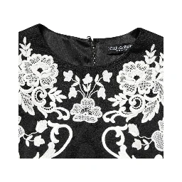 Black Lace Trim Short Sleeves A-line Dress