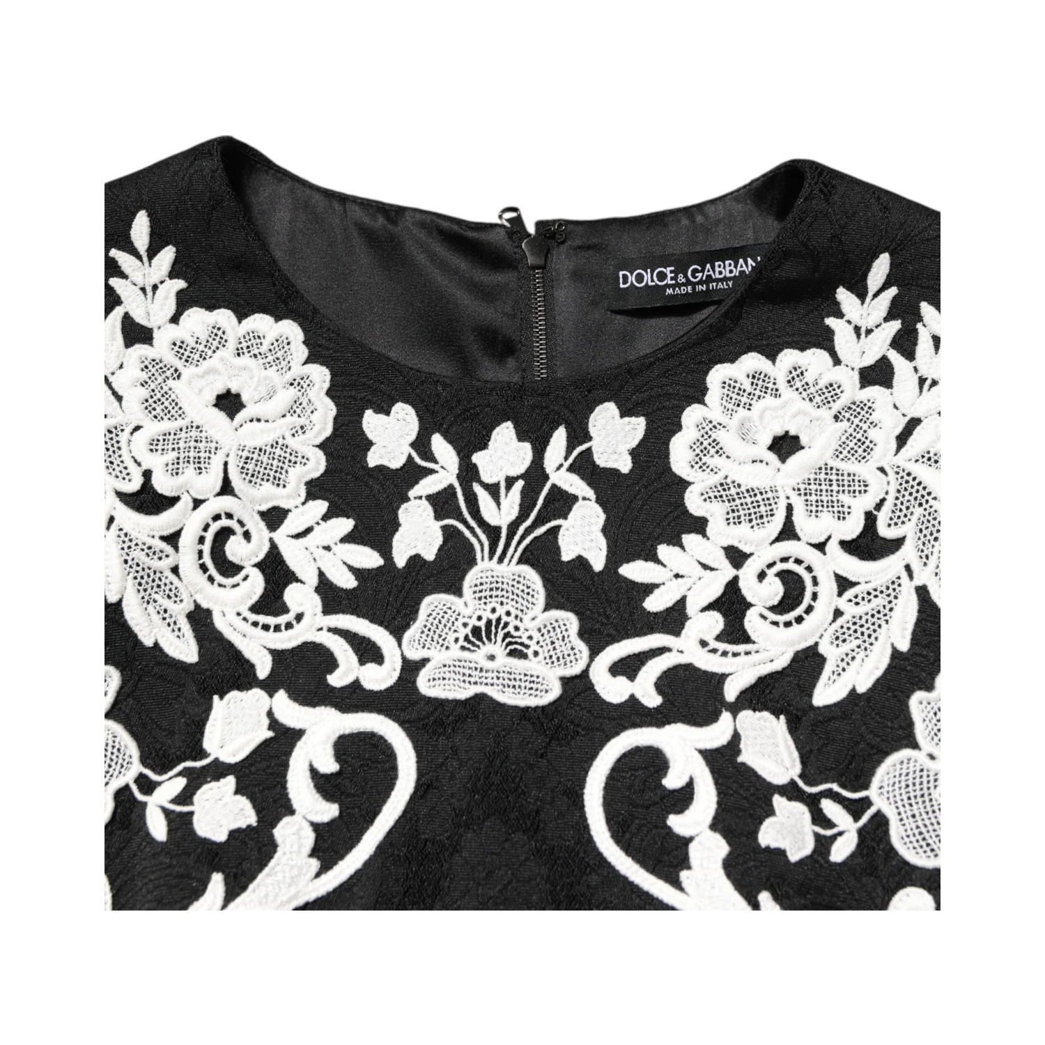 Black Lace Trim Short Sleeves A-line Dress