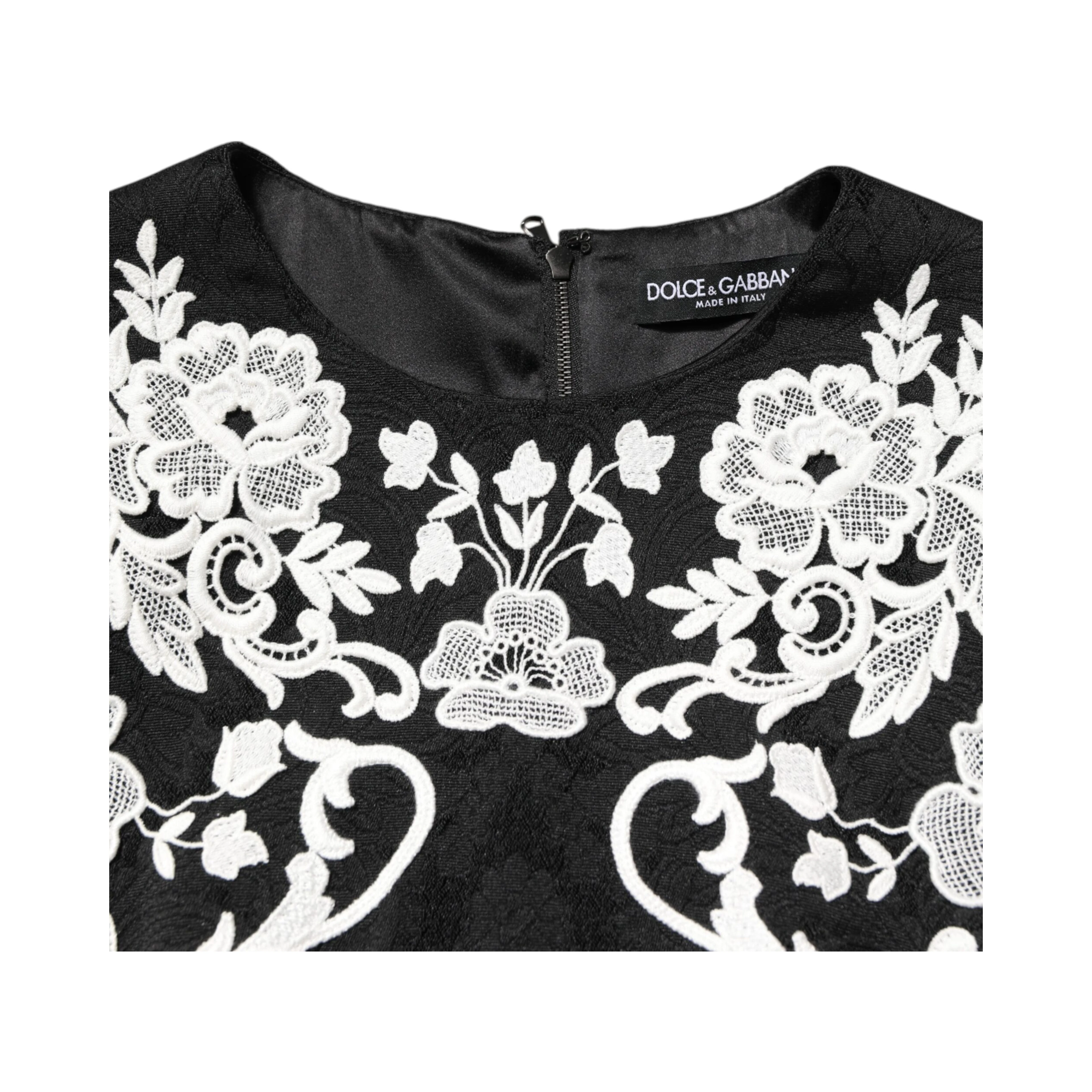 Black Lace Trim Short Sleeves A-line Dress