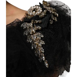 Black Crystal Embellished Midi A-line Dress