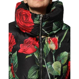 Multicolor Floral Puffer Coat Full Zip Jacket