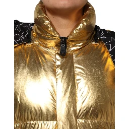 Gold Hooded Puffer Quilted Full Zip Jacket