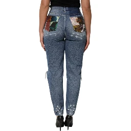 Blue Tattered High Waist Women Denim Jeans