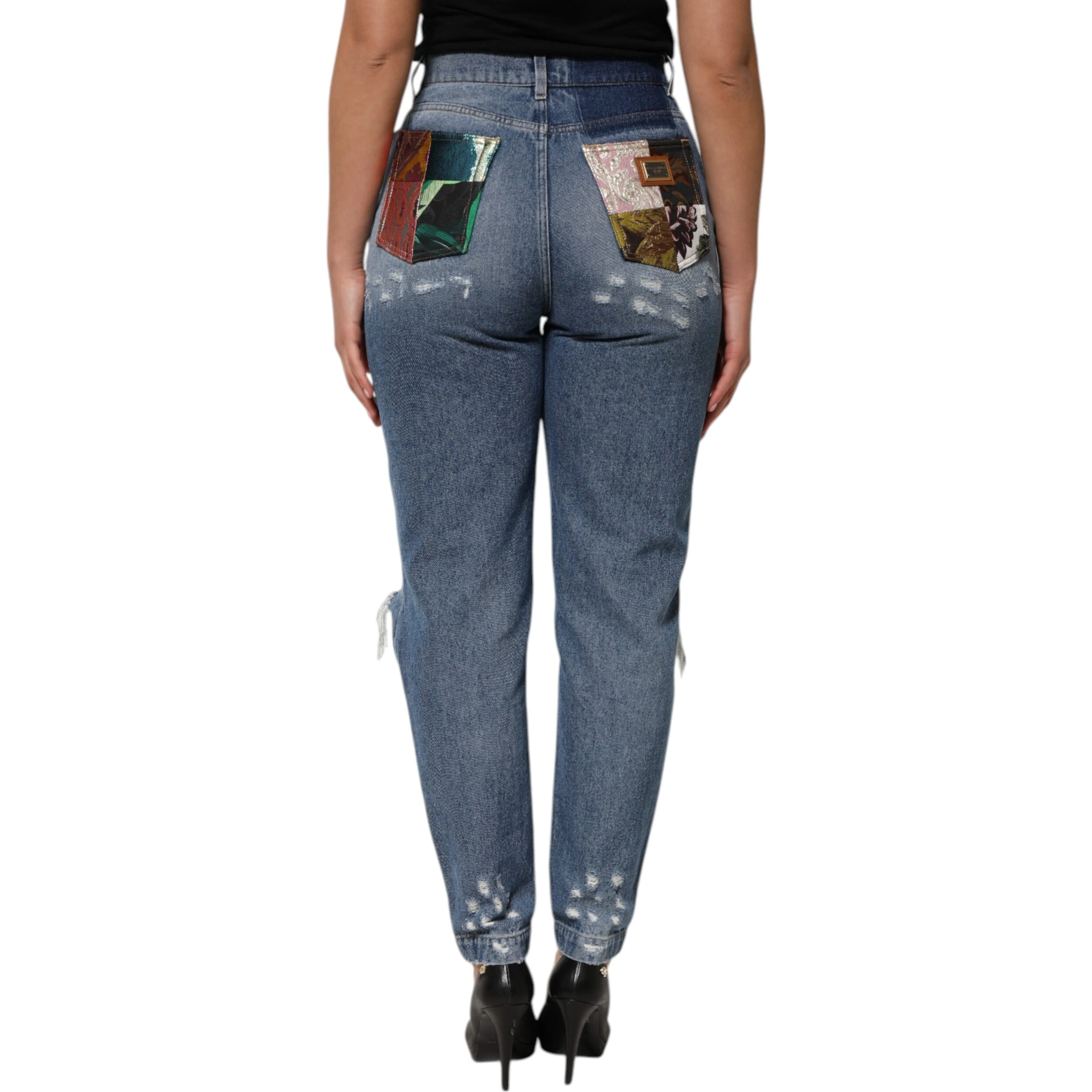 Blue Tattered High Waist Women Denim Jeans