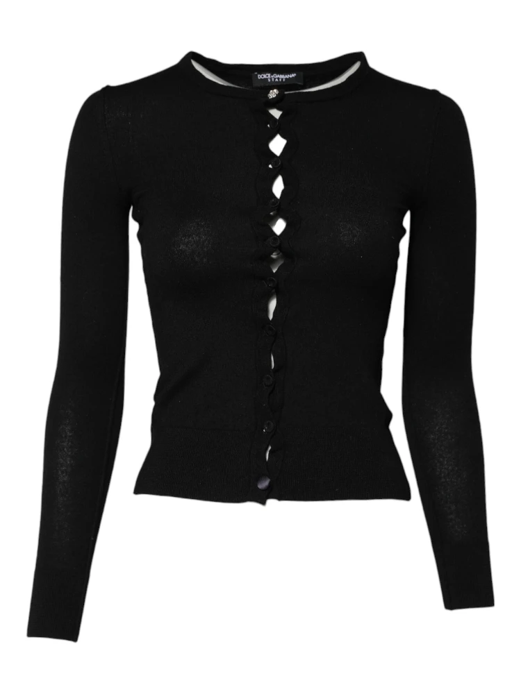 Black STAFF Round Neck Cardigan Sweater