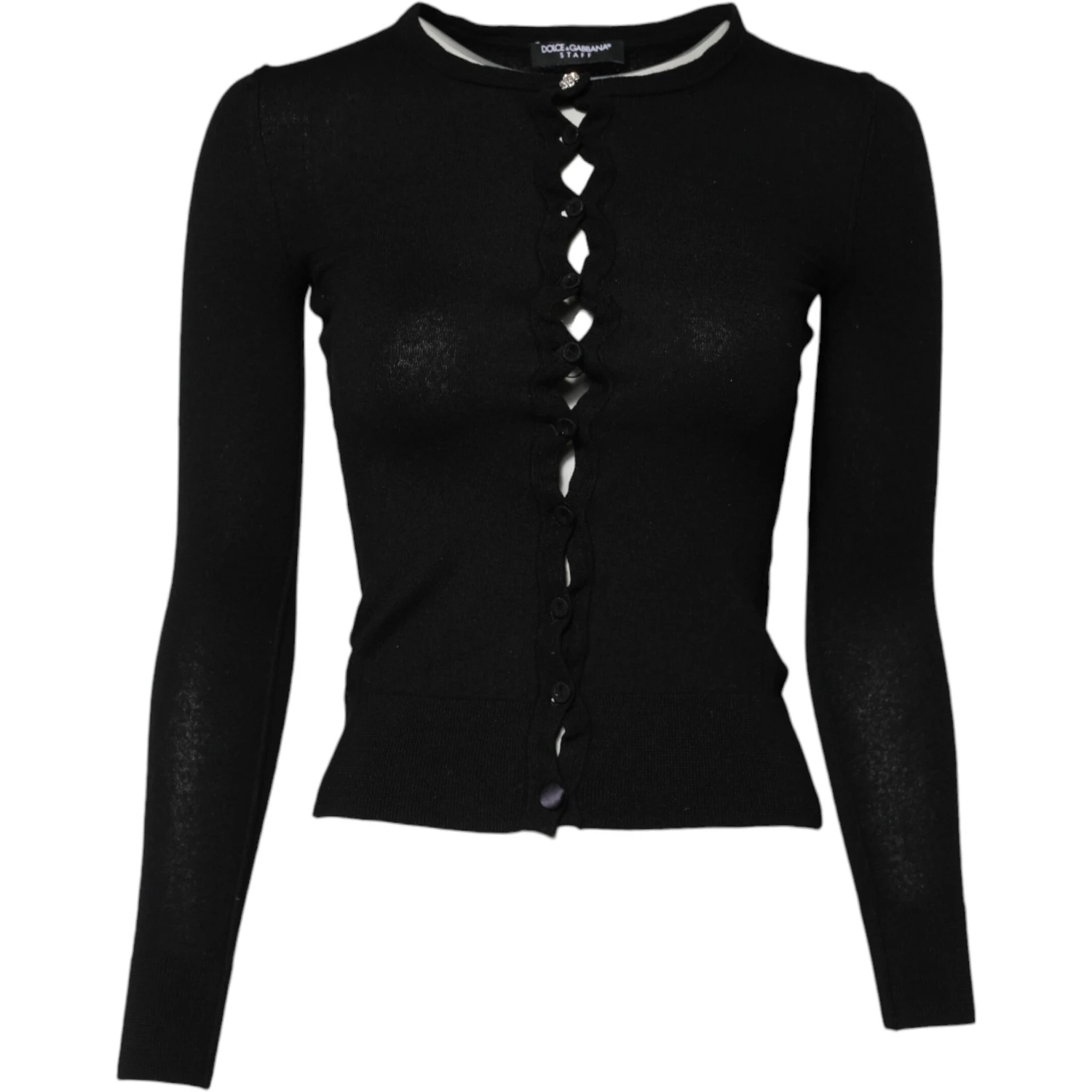 Black STAFF Round Neck Cardigan Sweater