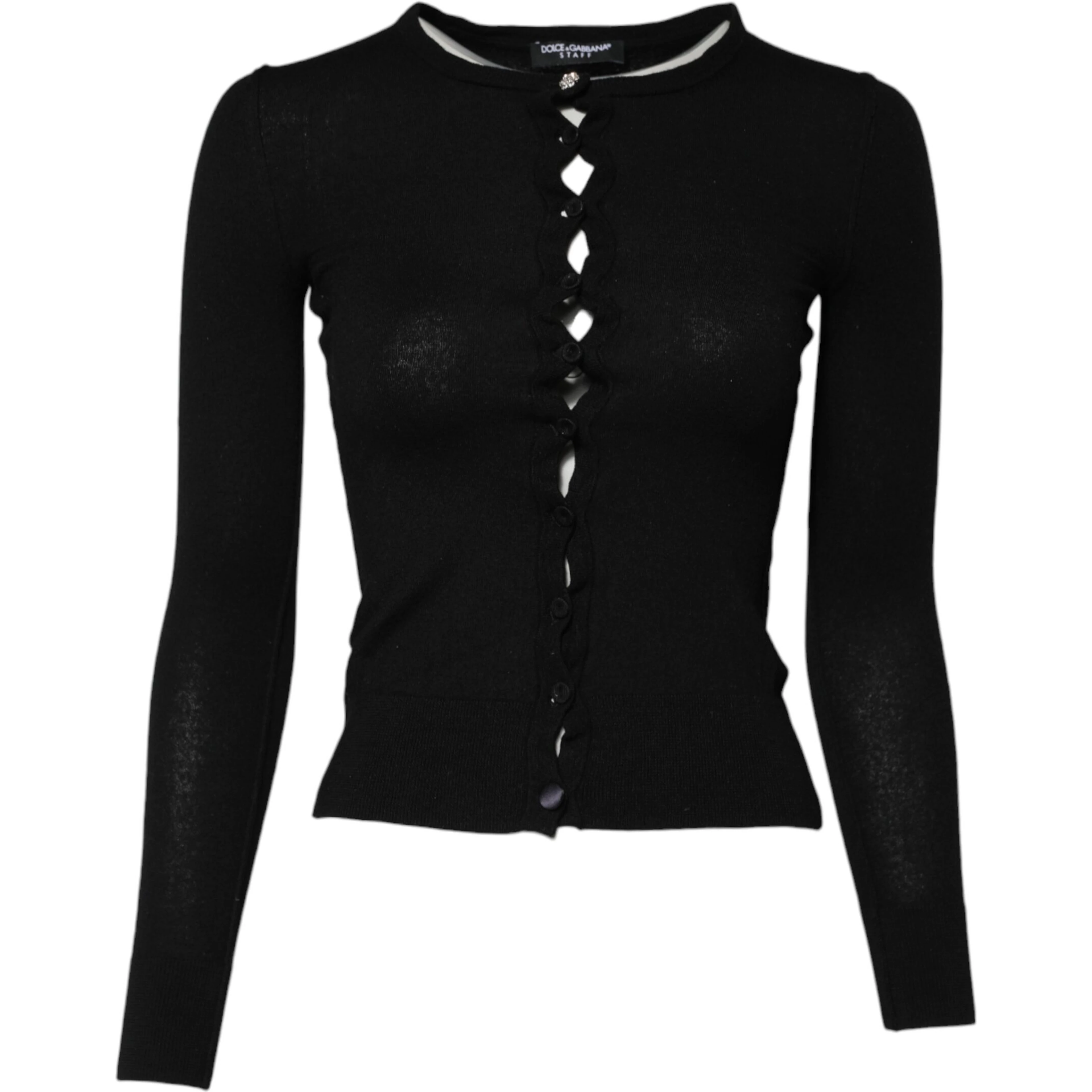 Black STAFF Round Neck Cardigan Sweater