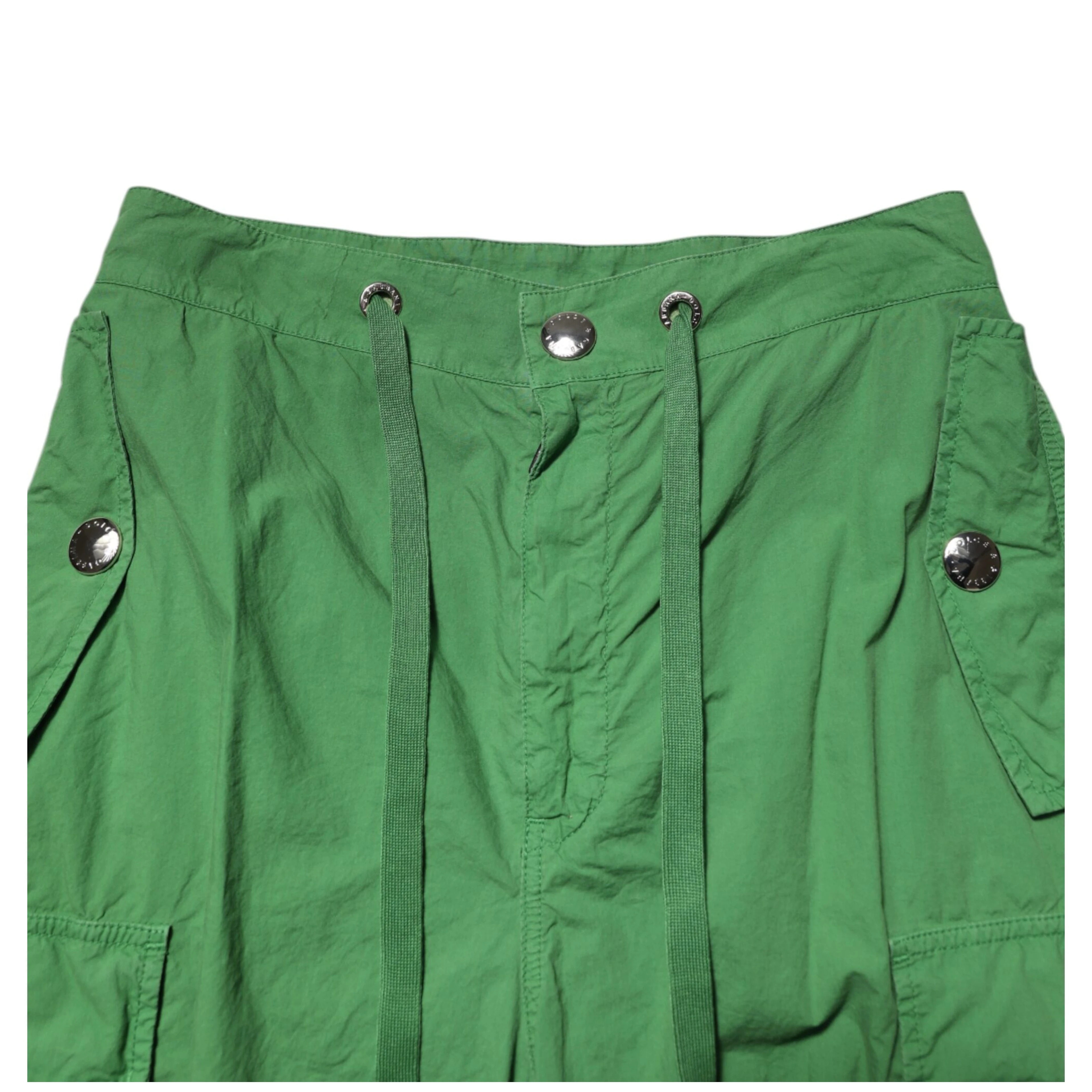 Green Cotton High Waist Cargo Trouser Pants