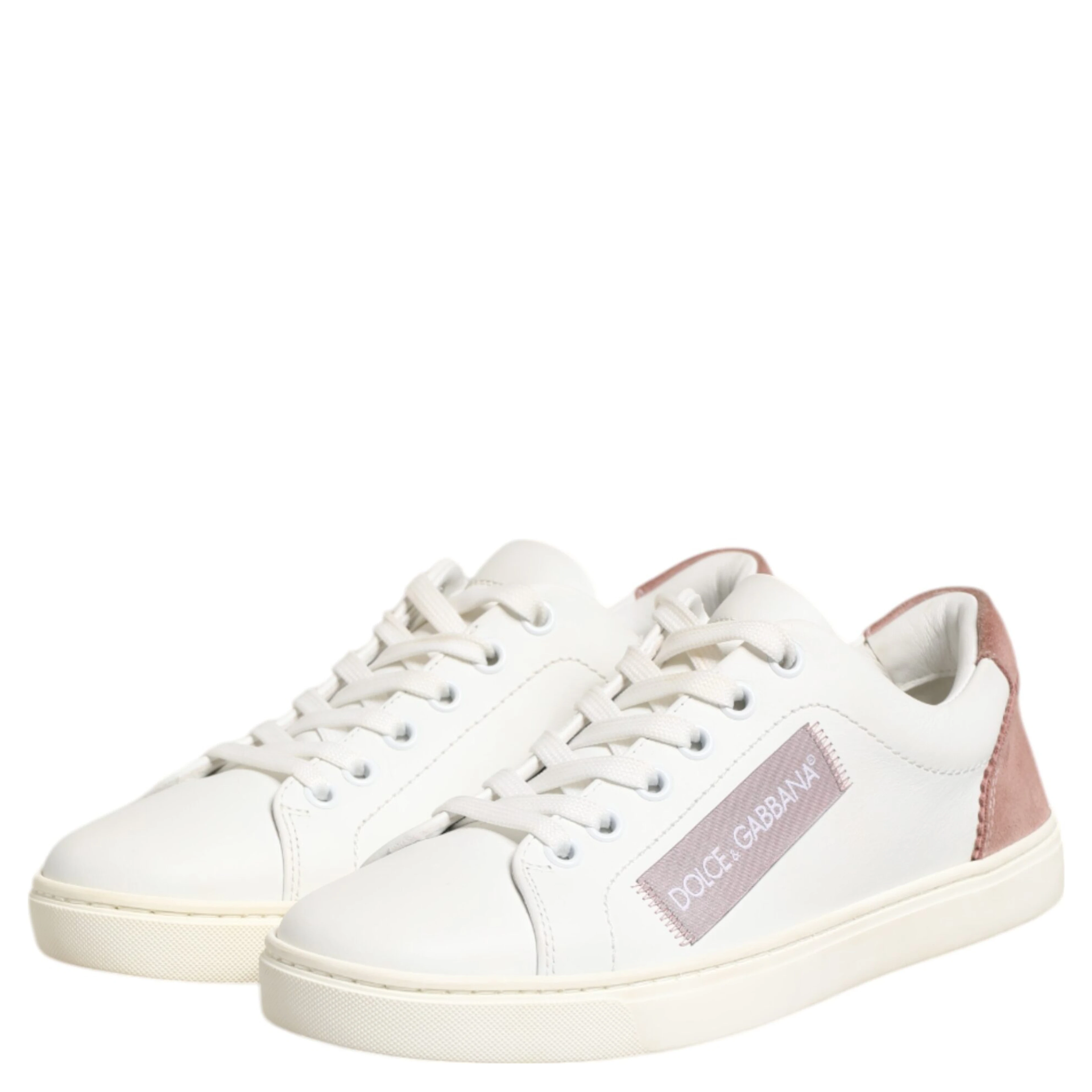White Pink Leather Low Top Sneakers Shoes