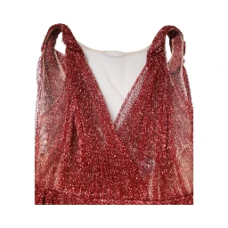 Burgundy Mesh Sleeveless Midi A-line Dress