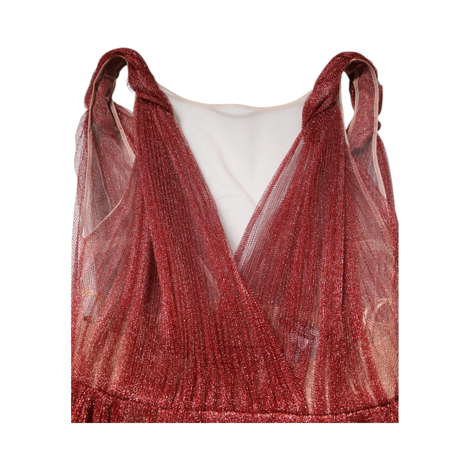 Burgundy Mesh Sleeveless Midi A-line Dress