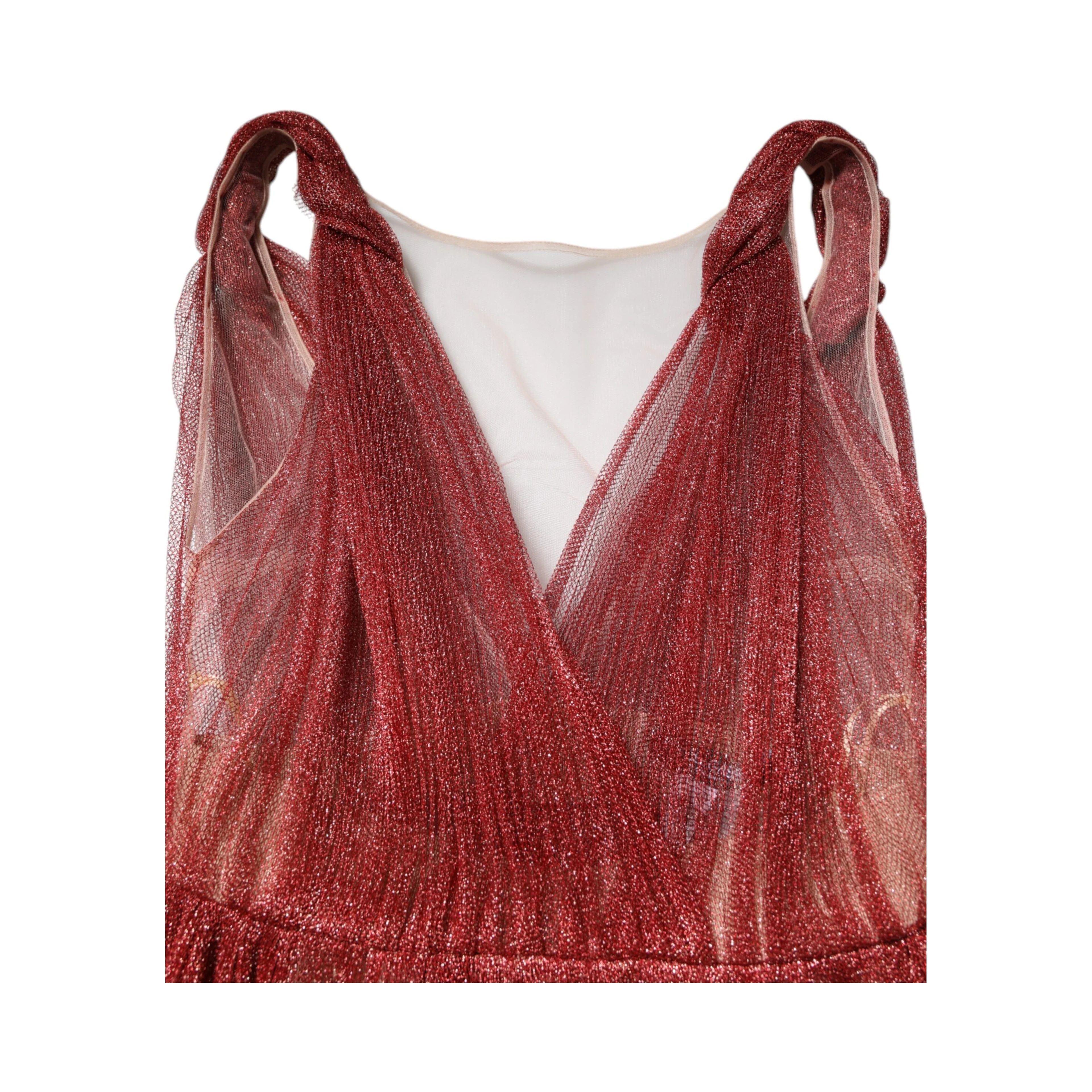 Burgundy Mesh Sleeveless Midi A-line Dress