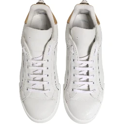 White Gold Leather Low Top Sneakers Shoes