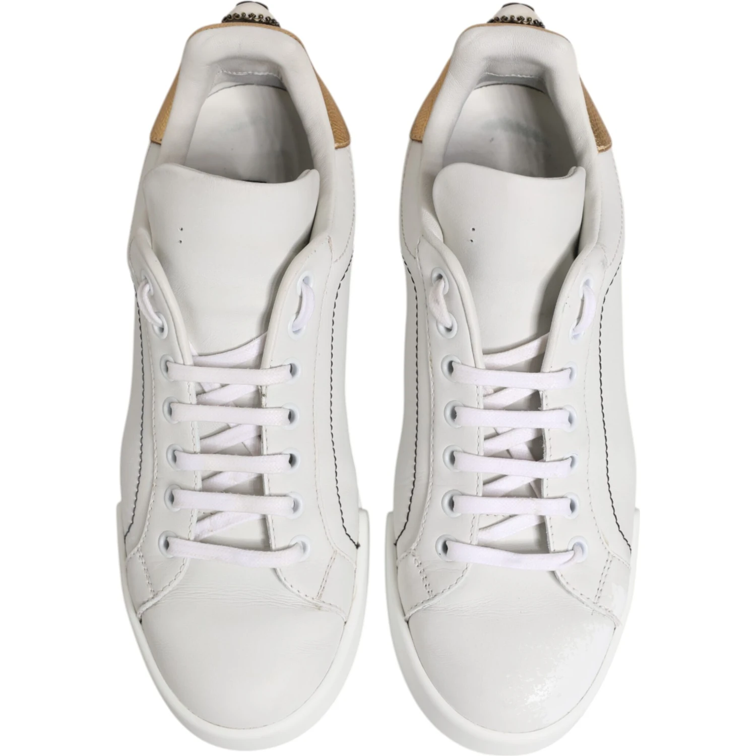 White Gold Leather Low Top Sneakers Shoes