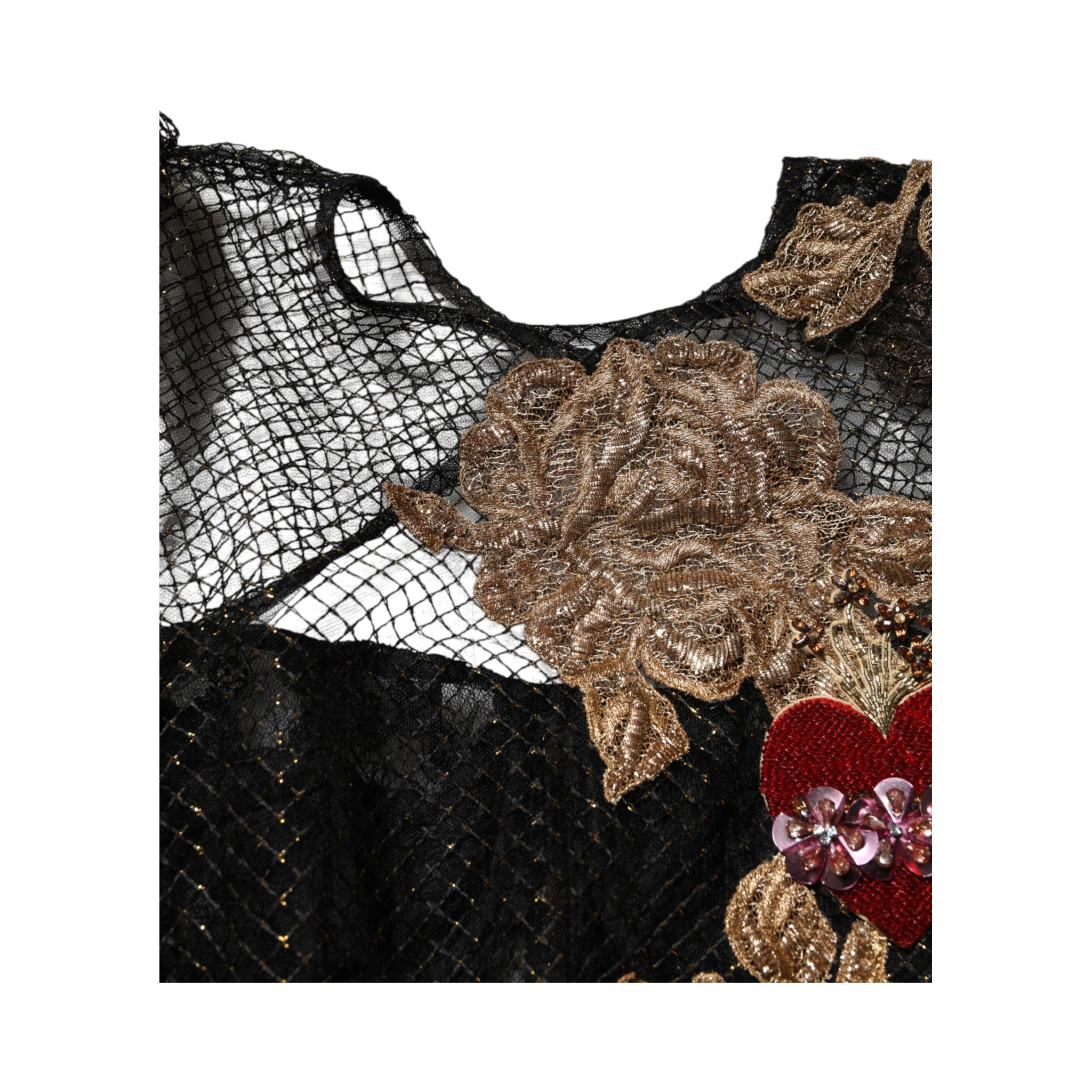 Black Crystal Heart Embellished A-line Dress