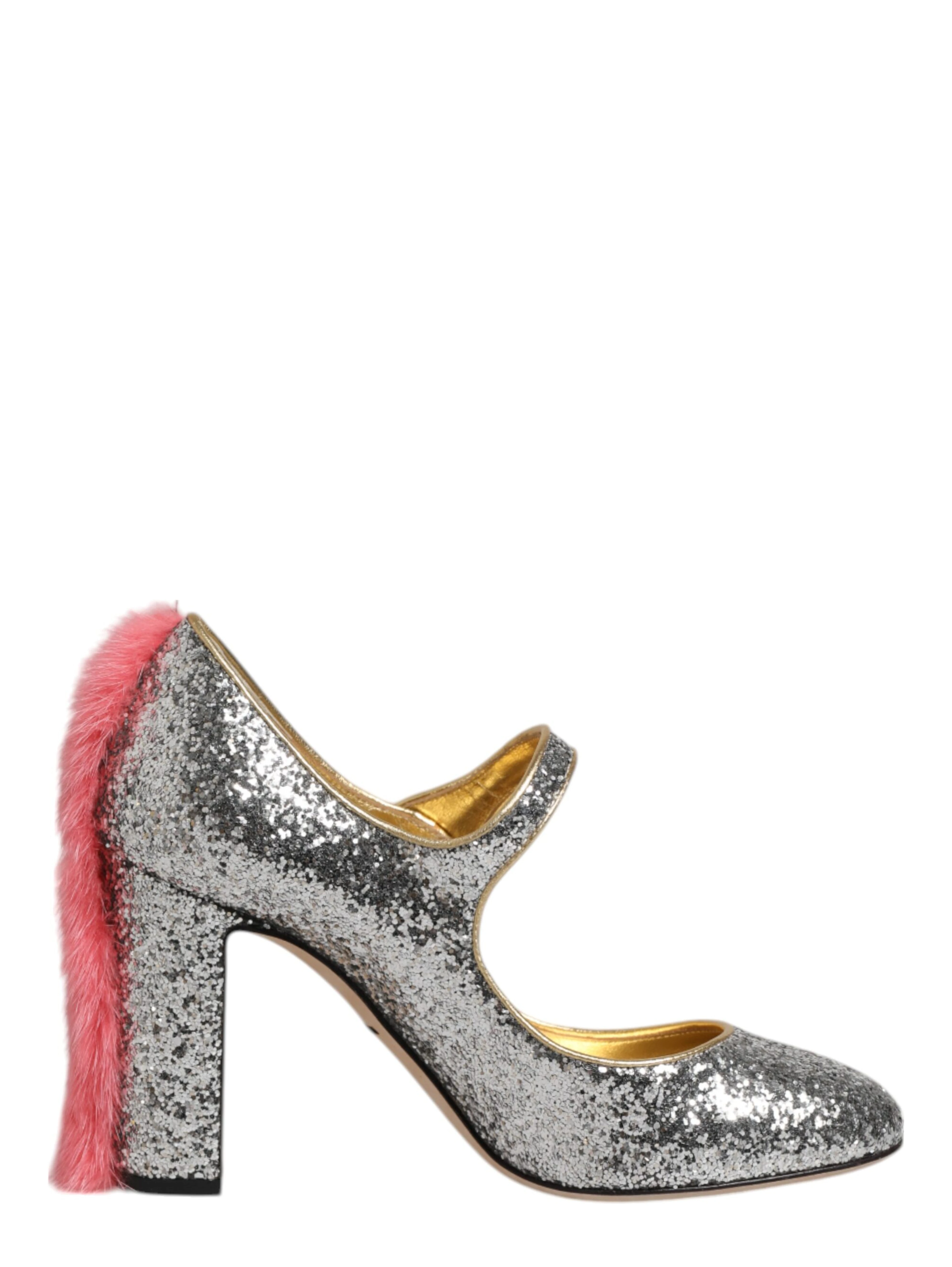 Silver Glitter Mink Fur VALLY Pump Shoes