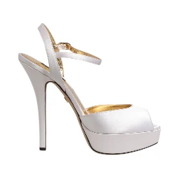 White Satin Platform Heels Sandals Shoes