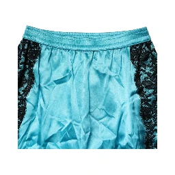 Blue Silk Garterized Straight Women Pajama Pants