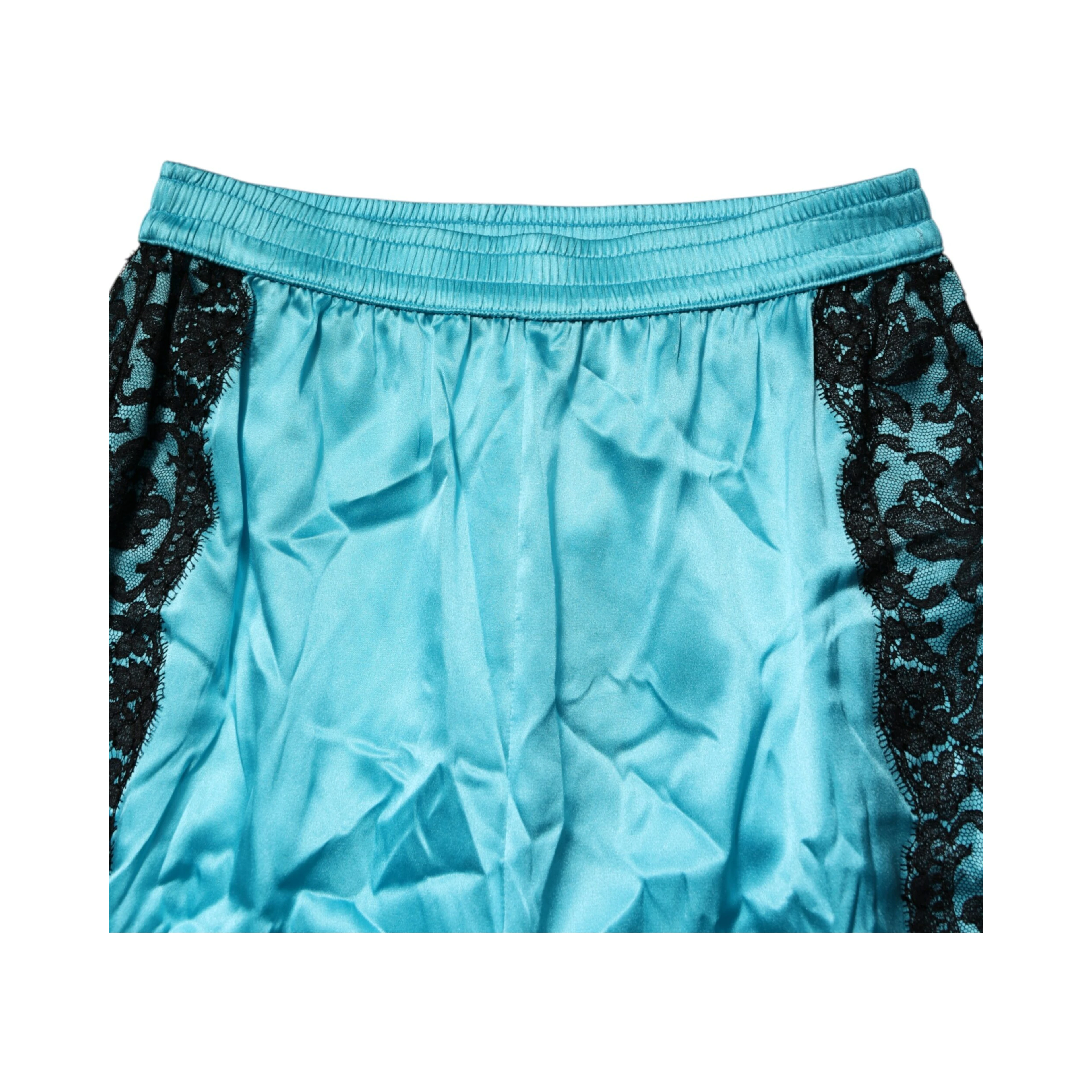 Blue Silk Garterized Straight Women Pajama Pants