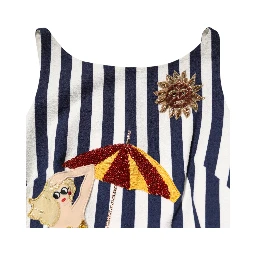 Blue White Striped Embroidered A-line Dress