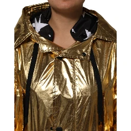 Gold Hooded Long Sleeves Trench Coat Jacket