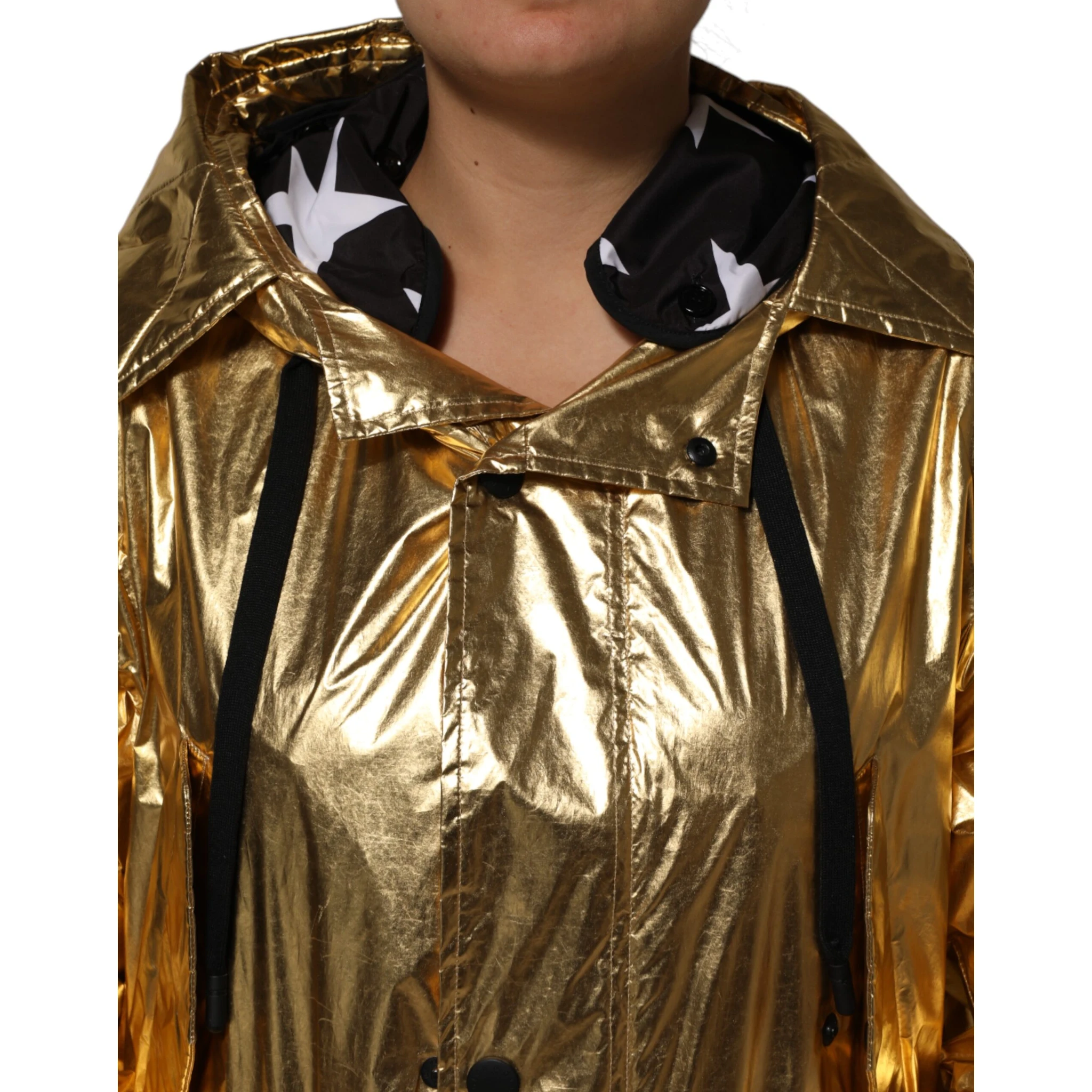 Gold Hooded Long Sleeves Trench Coat Jacket