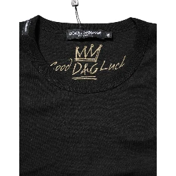 Black Cotton Goodluck Tee Crew Neck T-shirt