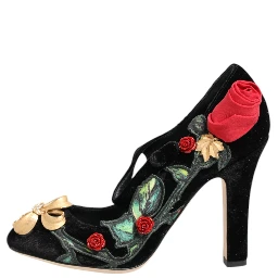 Black Roses Crystal Brooch Mary Jane Shoes