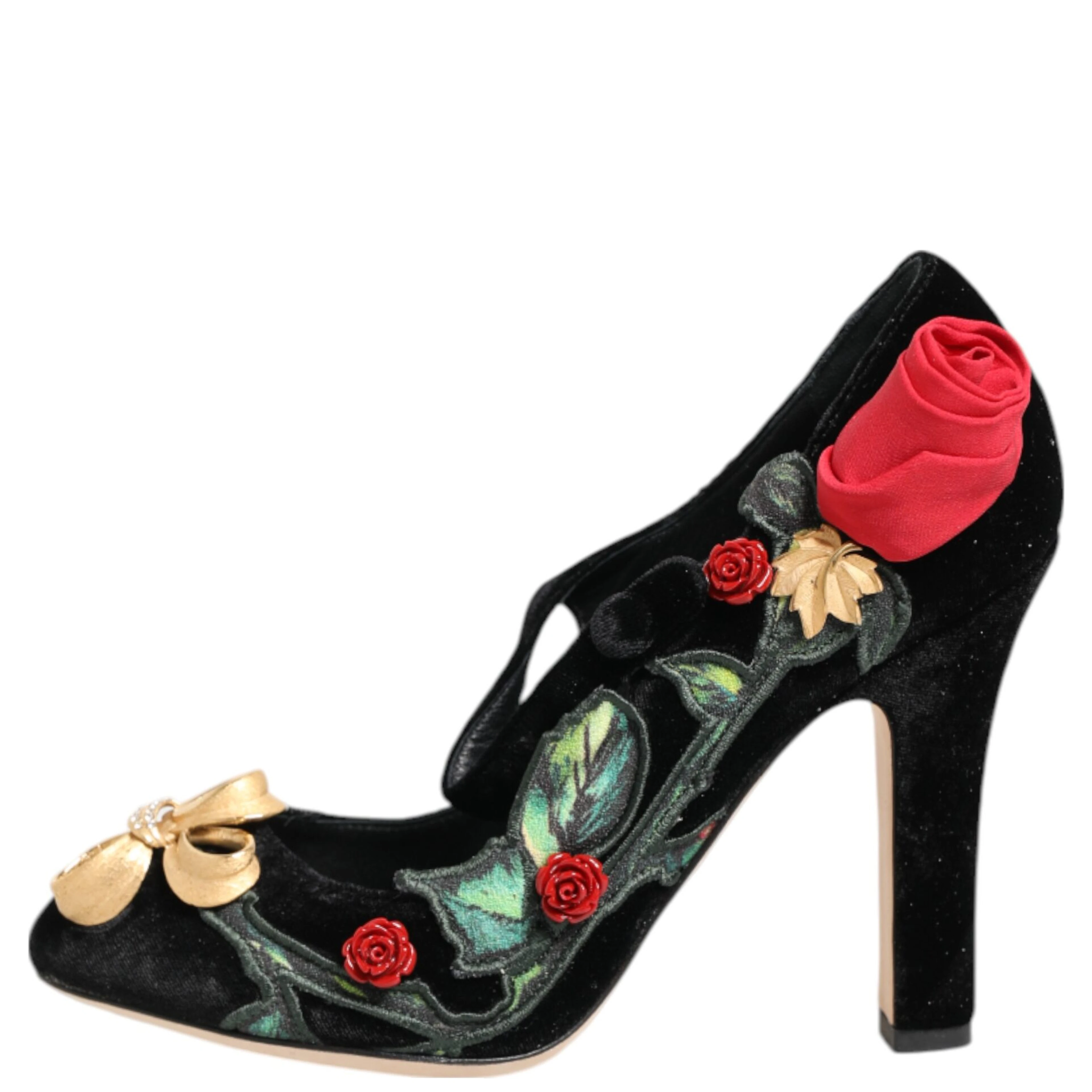 Black Roses Crystal Brooch Mary Jane Shoes