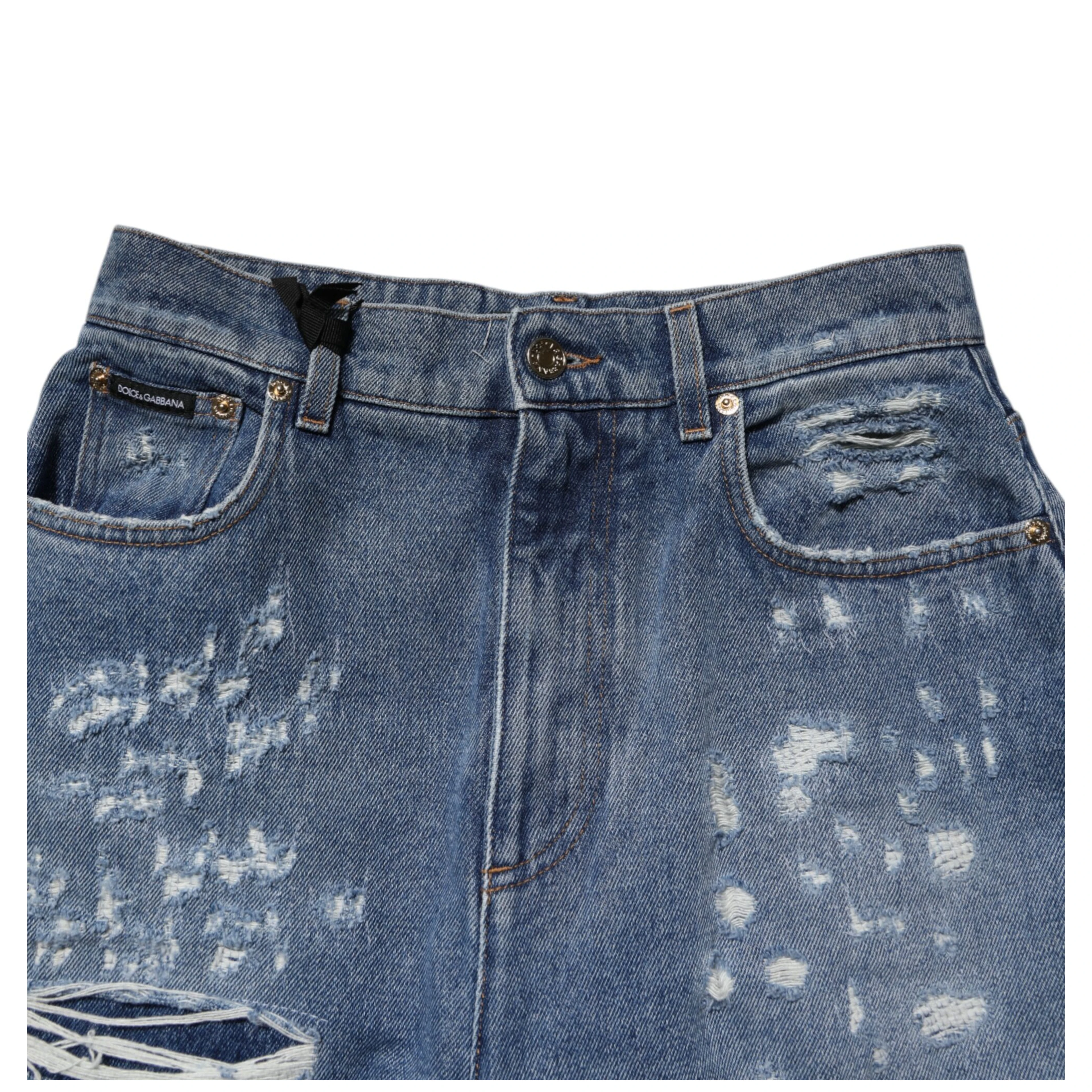 Blue Tattered High Waist Women Denim Jeans