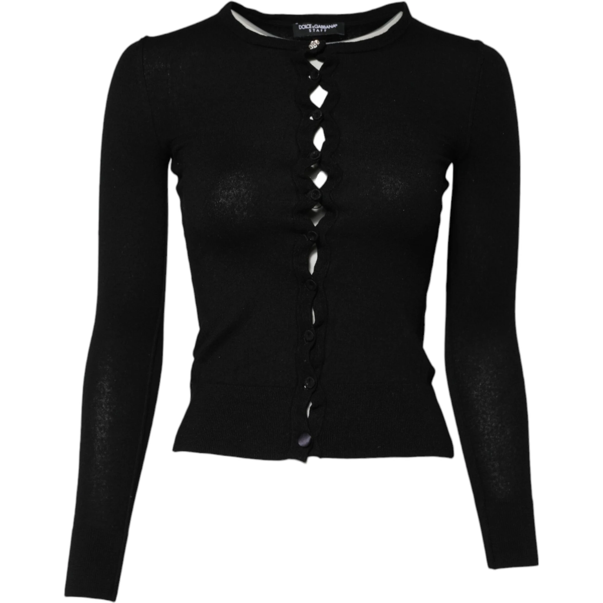 Black STAFF Round Neck Cardigan Sweater