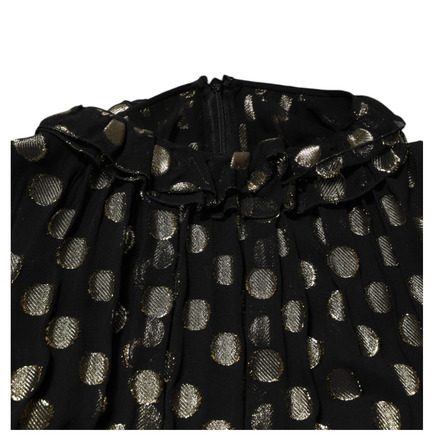 Black Gold Polka Dot Silk Brocade Mini Dress