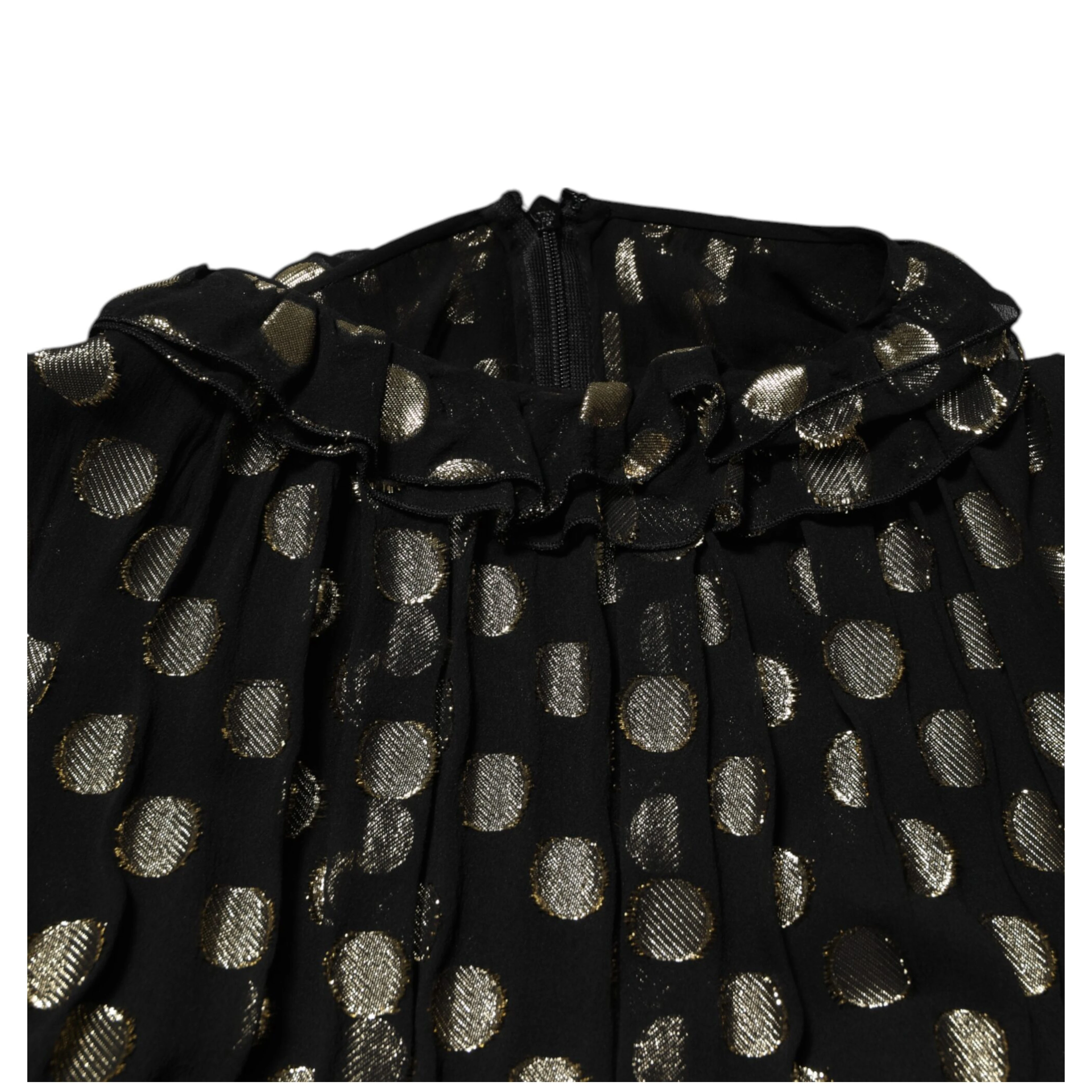 Black Gold Polka Dot Silk Brocade Mini Dress