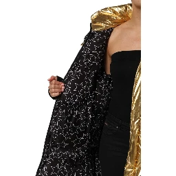 Gold Hooded Puffer Quilted Full Zip Jacket